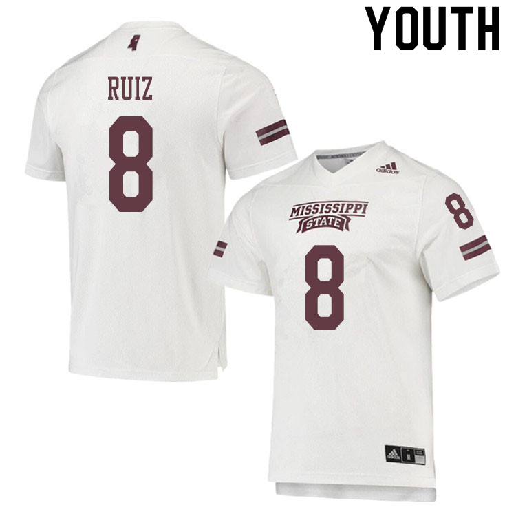 Youth #8 Brandon Ruiz Mississippi State Bulldogs College Football Jerseys Sale-White - Click Image to Close